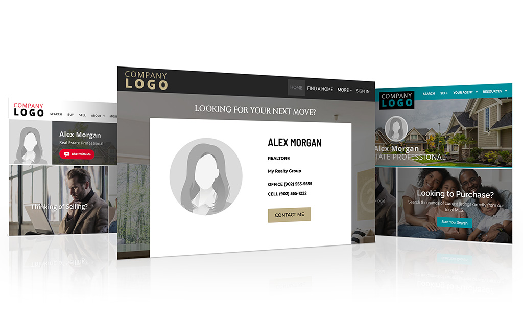 three screenshots of generic real estate agent pages